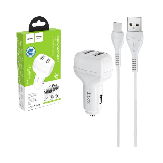 Hoco Z36 Leader Car Charger Dual Port Type-C Cable Set 1m White